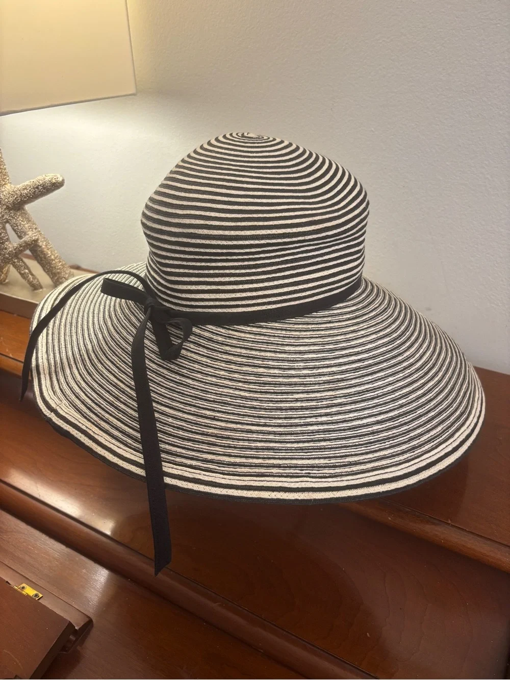 Eric Javits Black White Striped Wide Brim Squishee Sun Hat One Size Packable - Picture 15 of 16